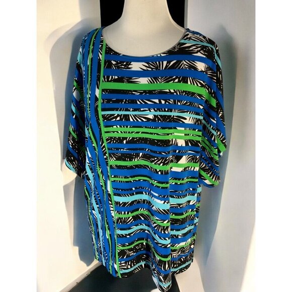Ruby Rd Womens Multicolor Stretch Striped Lightweight Leaf Pattern Blouse Small - Picture 8 of 9